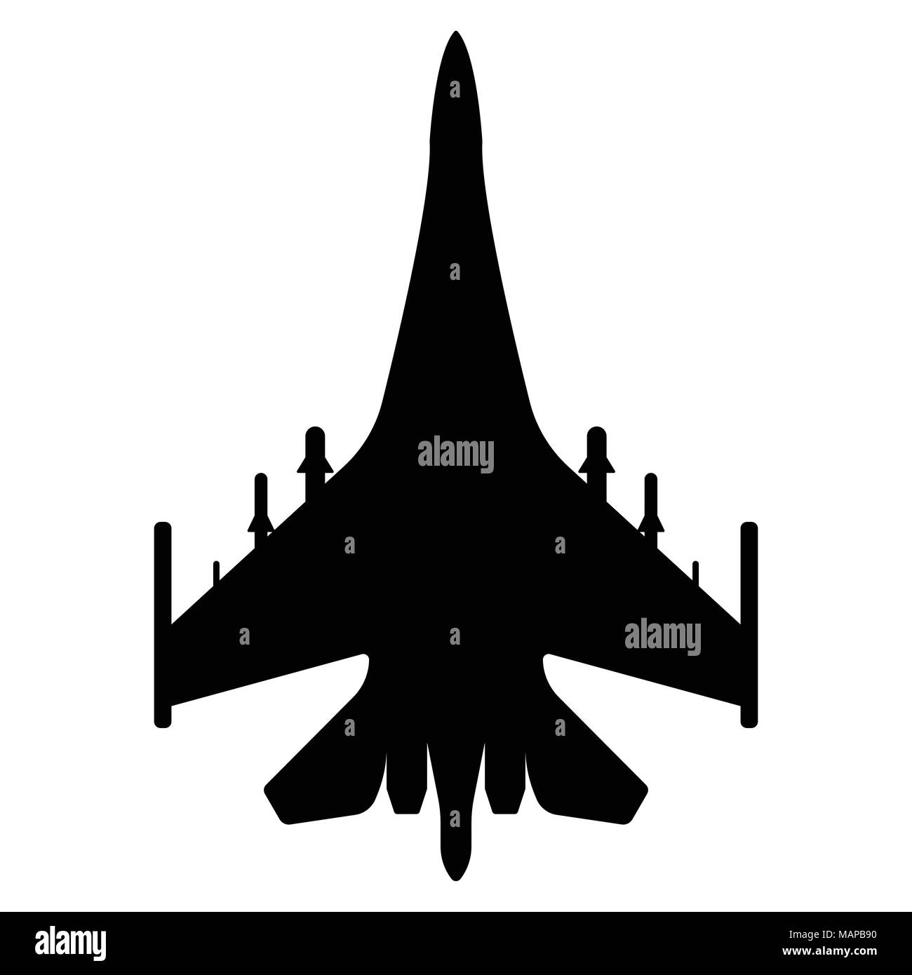 Fighter aircraft silhouette. Military equipment icon. Vector illustration. Stock Vector