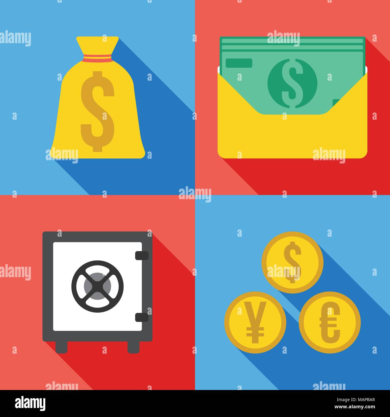 Set of 4 money icon concept for web and ui design. Flat Vector illustration. Stock Vector