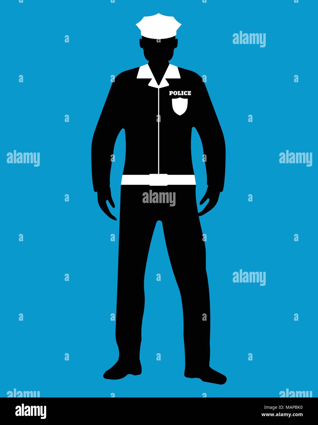 Policeman flat icon. Service 911. Silhouette Vector illustration. Stock Vector