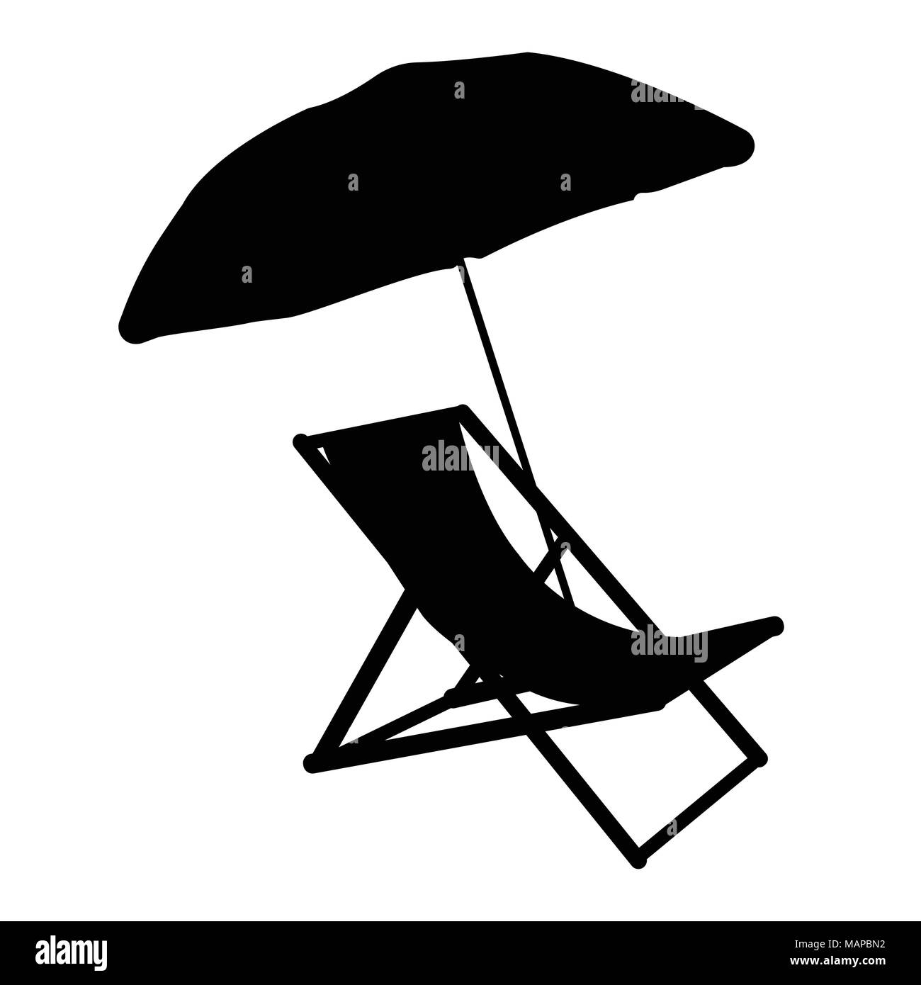 Sunbed with umbrella flat icon. Silhuette Vector illustration. Stock Vector