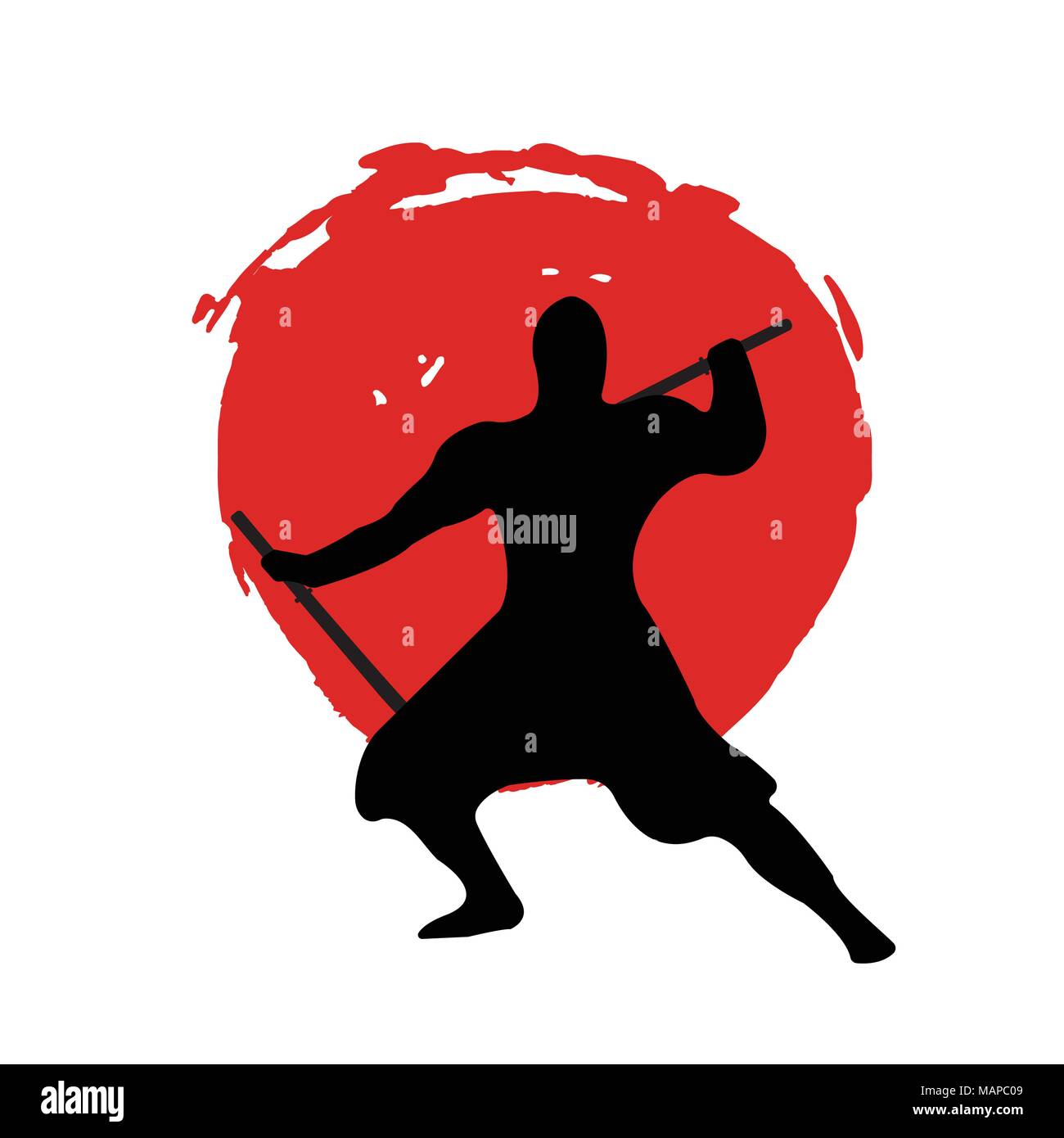 Ninja Warrior Silhouette on red moon and white background. Isolated Vector  illustration Stock Vector Image & Art - Alamy