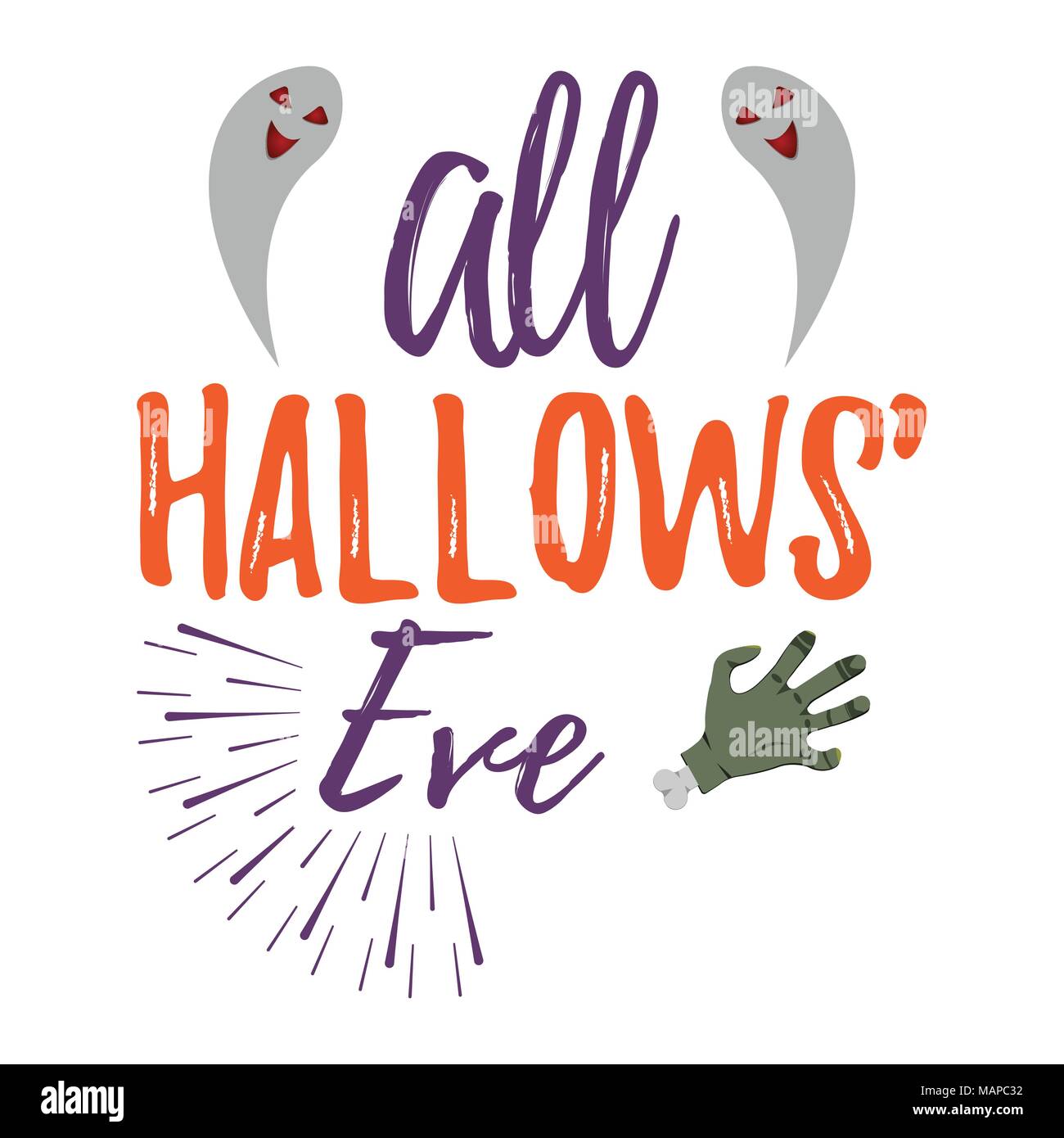 Happy Halloween Greeting Card with Calligraphic Text. Halloween Poster and Banner on White Background. Vector illustration. Stock Vector