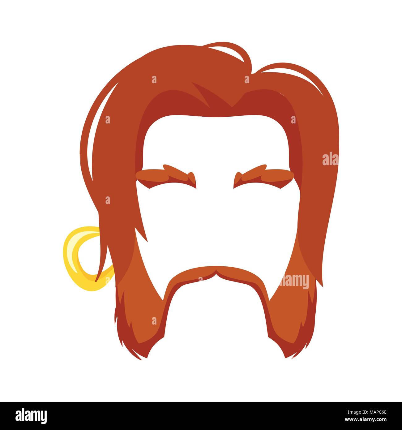 Vector cartoon style funny pirate face element or carnival mask. Decoration item for your selfie photo and video chat filter. Red hair, mustaches and  Stock Vector