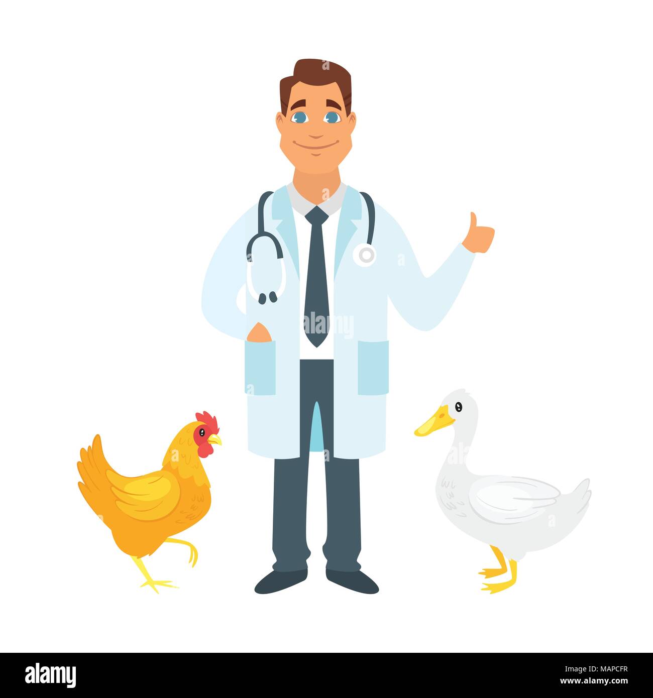 Vector cartoon style illustration of happy veterinarian doctor