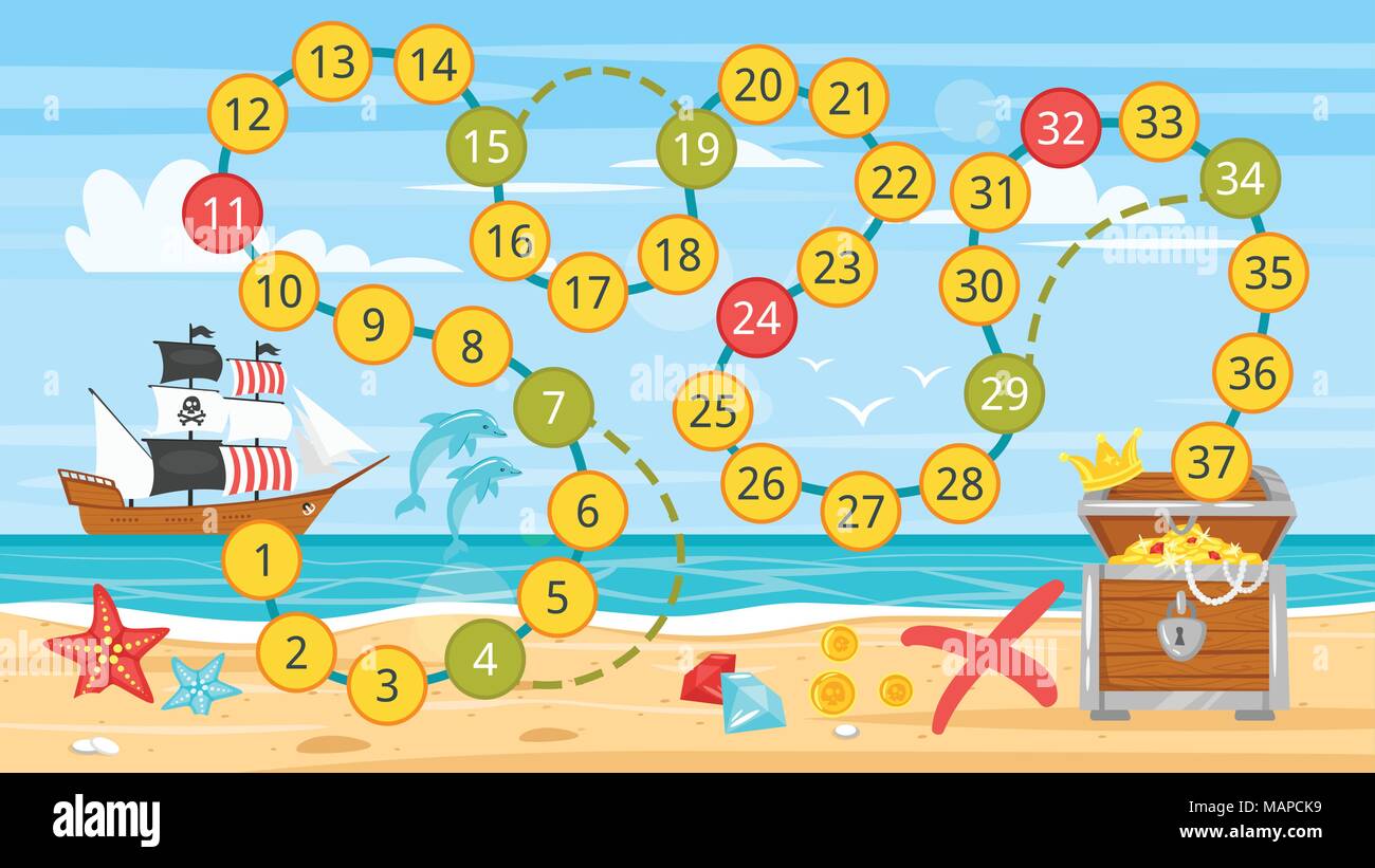 Vector cartoon style illustration of kids pirate board ...