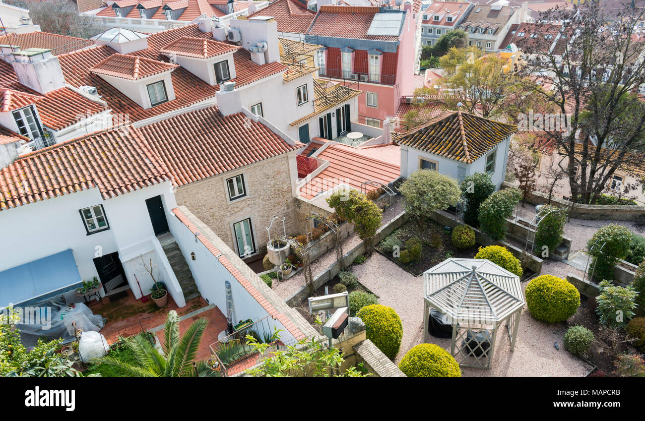 Rooftop views across the city from the historic Alfama neighbourhood district in the centre of