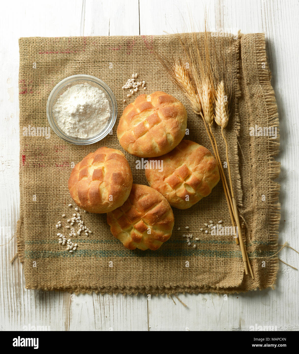 barley flour bread on jute canvas closeup Stock Photo Alamy