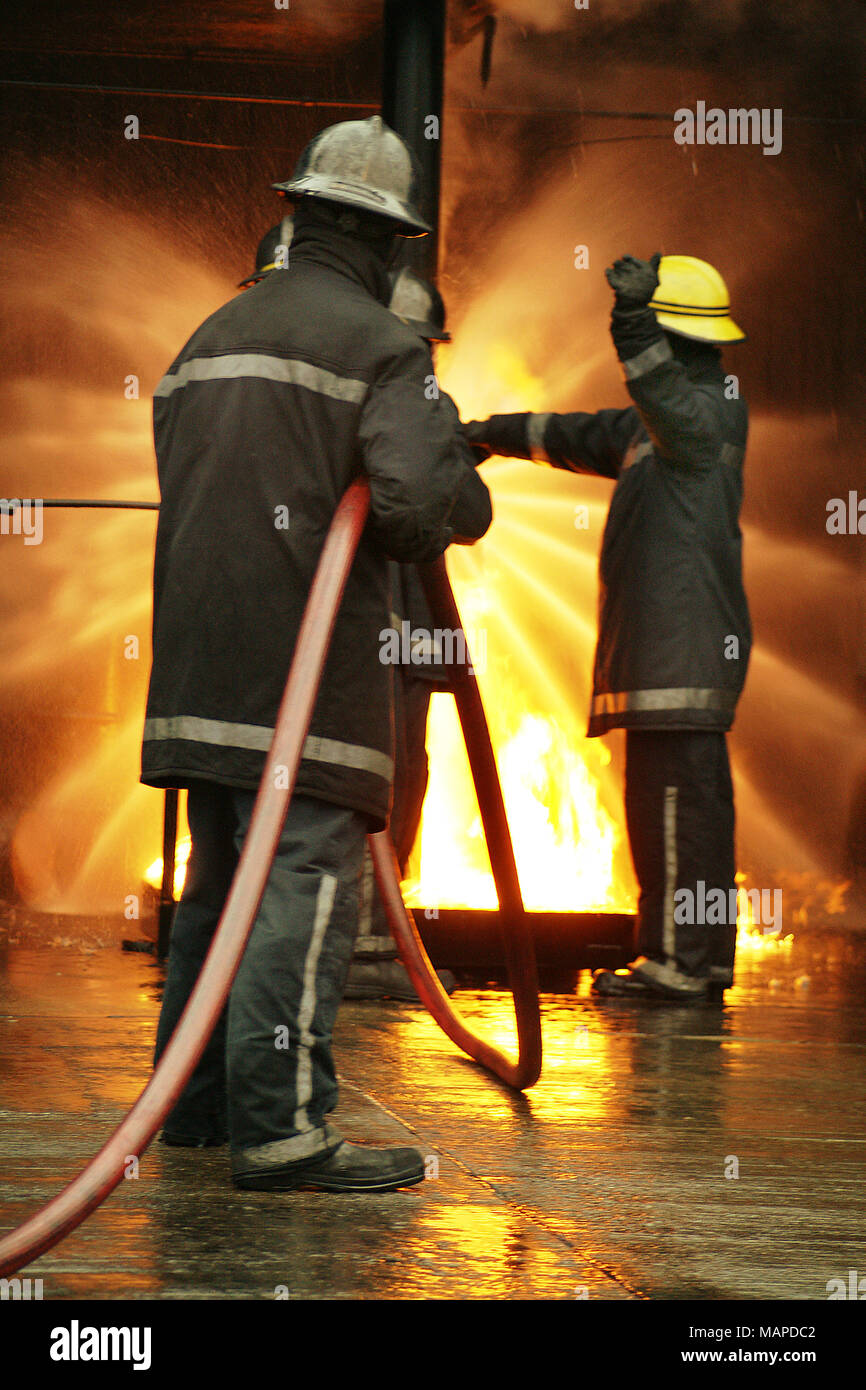 firefighter, at large incident, incident ground Stock Photo Alamy