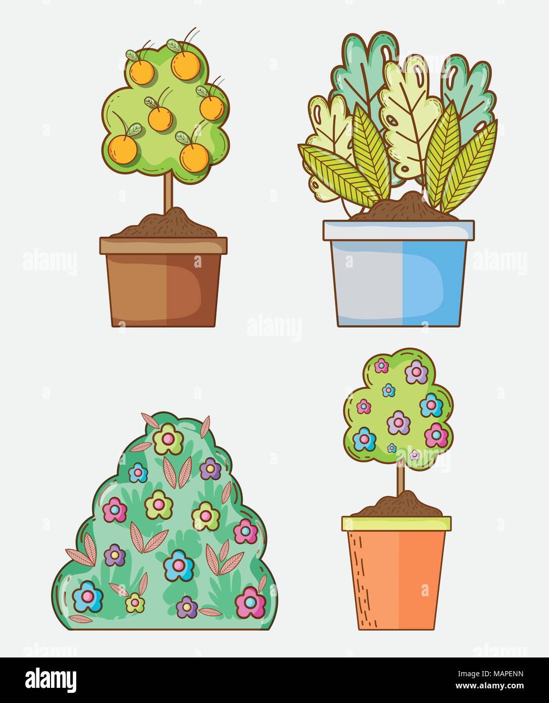 Set of cute gardening elements cartoons vector illustration graphic ...