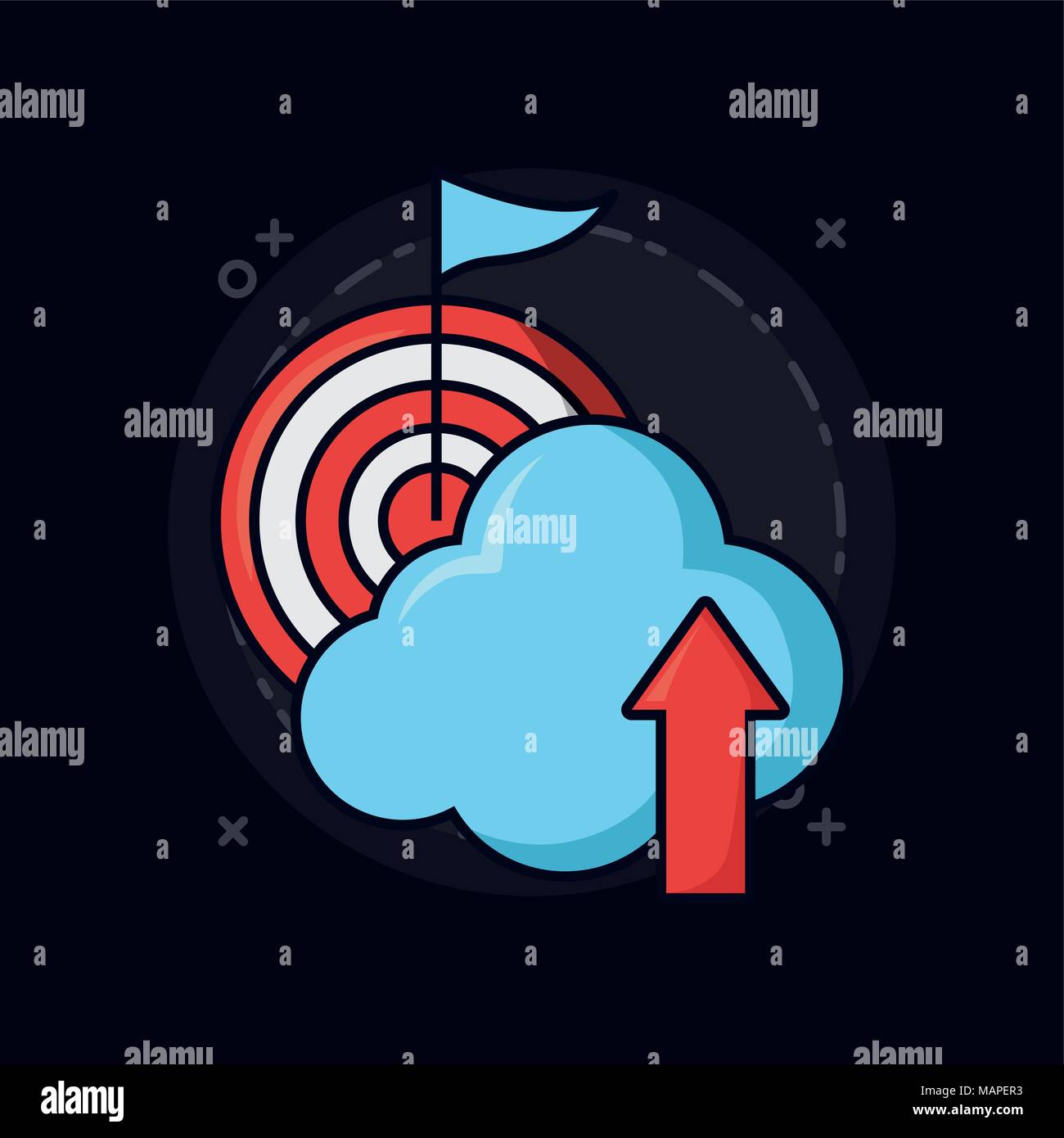 cloud storage with target over black background, colorful design