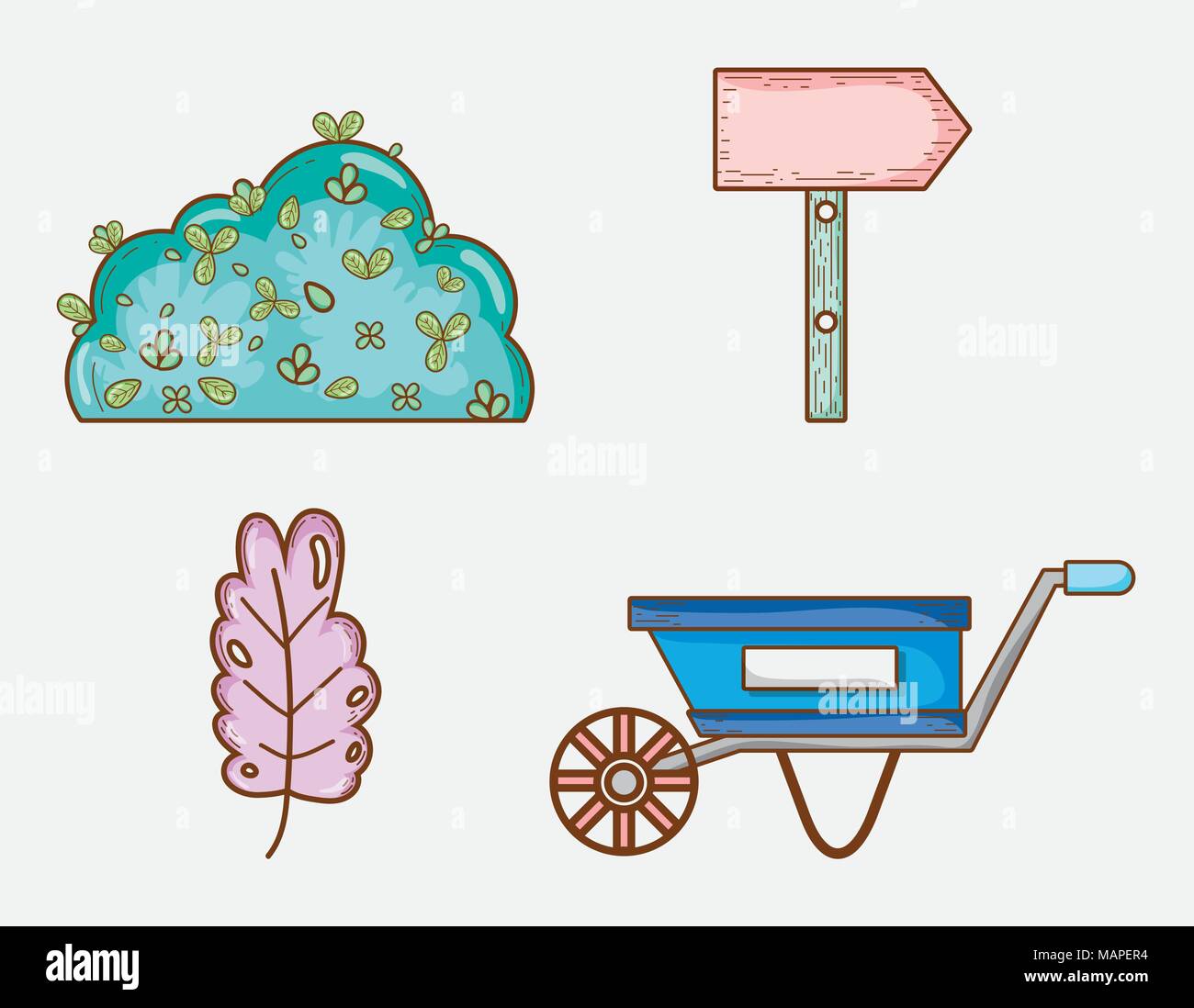 Set of cute gardening elements cartoons vector illustration graphic ...
