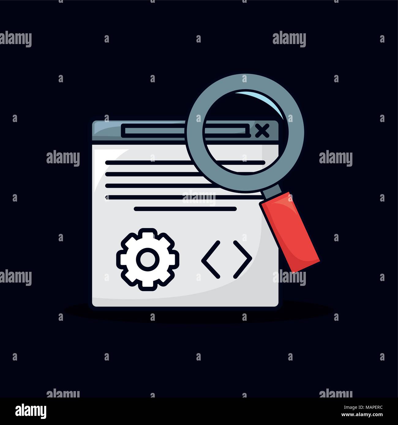 web interface with magnifying glass over black background, colorful design. vector illustration Stock Vector