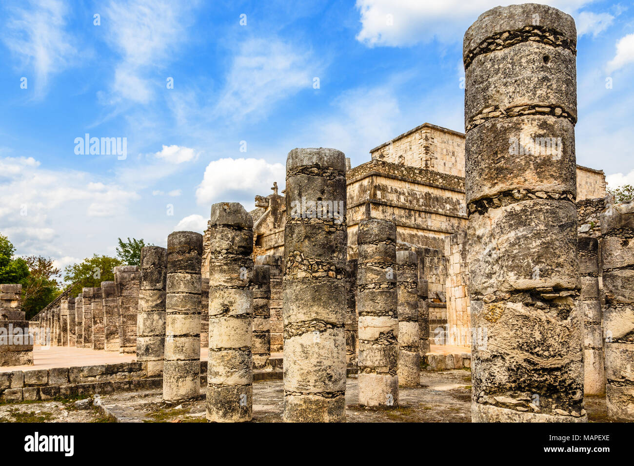 Thousand columns mayan temple complex, Chichen Itza archaeological site, Yucatan, Mexico Stock Photo