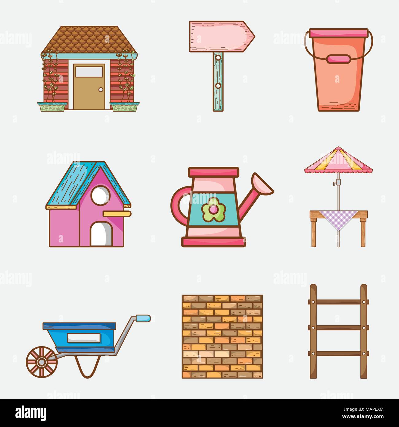 Set of garden elements vector illustration graphic design Stock Vector ...