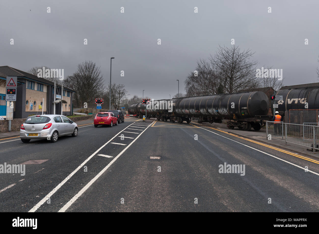 16/03/2018 Strand Road, Preston 0855 Preston Docks - Lindsey empty bitumen tanks departing from Preston docks Stock Photo