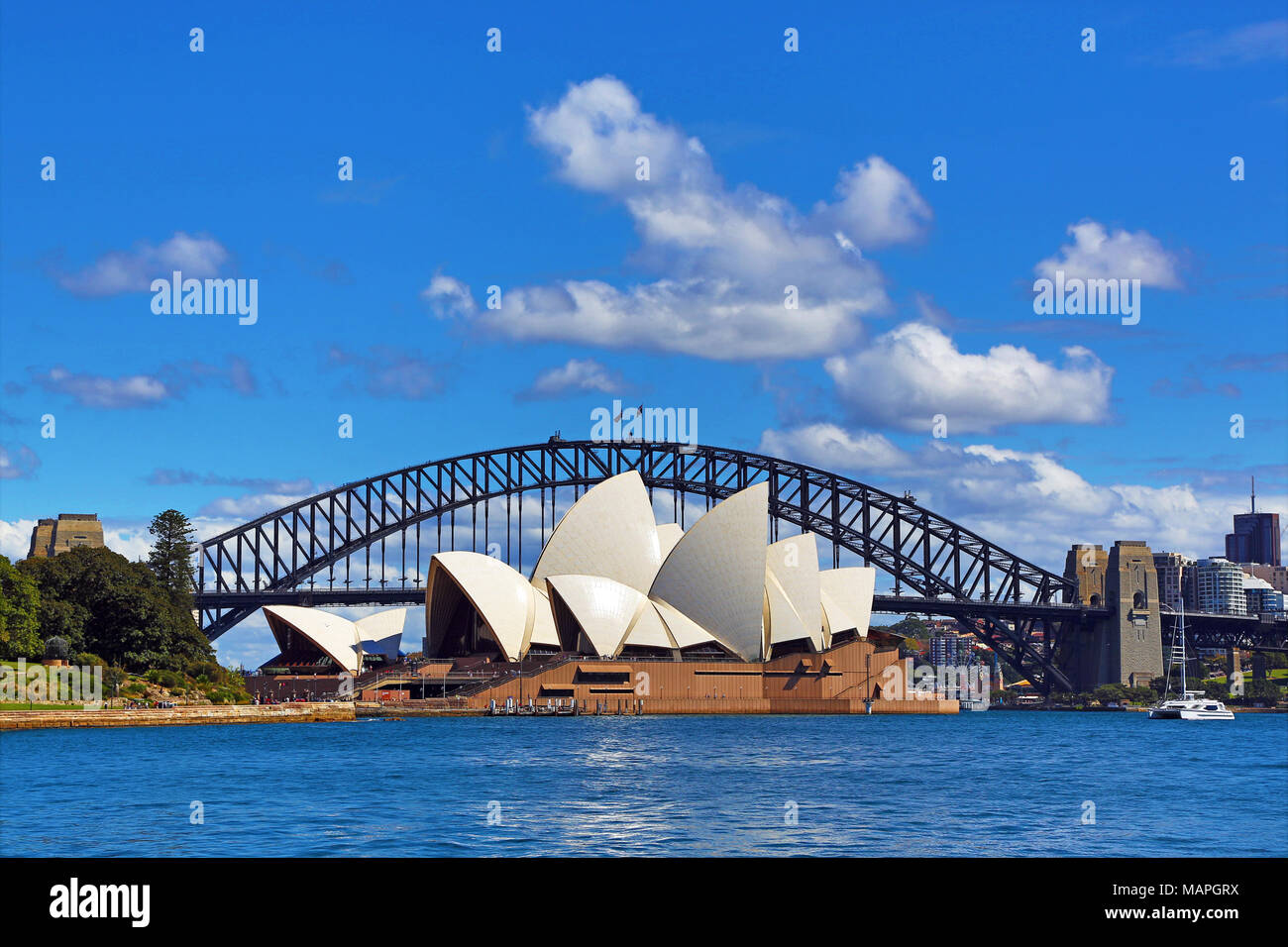Sydney Opera House and Harbour Bridge, Sydney, New South Wales, Australia Stock Photo