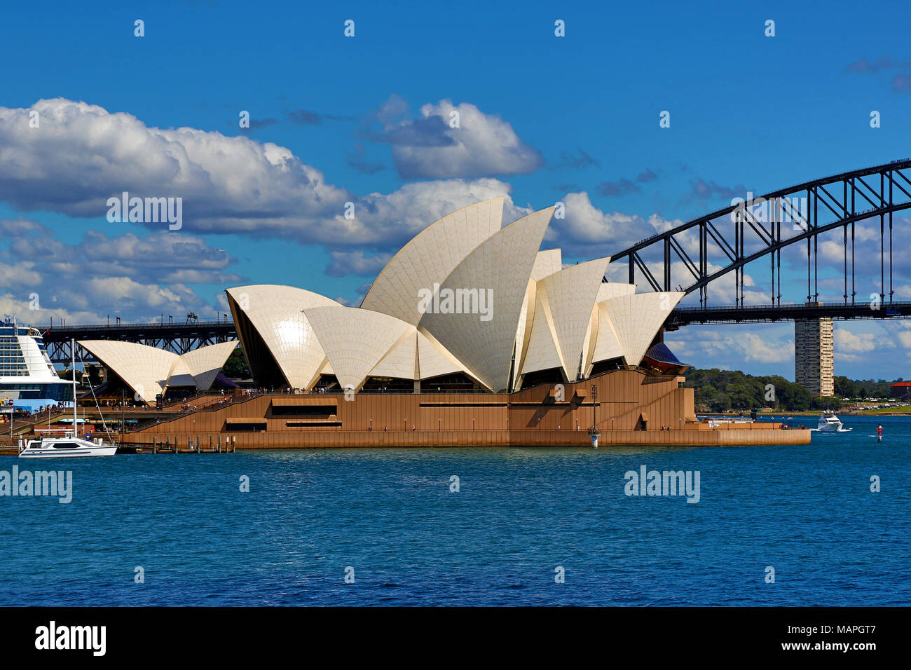 Sydney Opera House and Harbour Bridge, Sydney, New South Wales, Australia Stock Photo