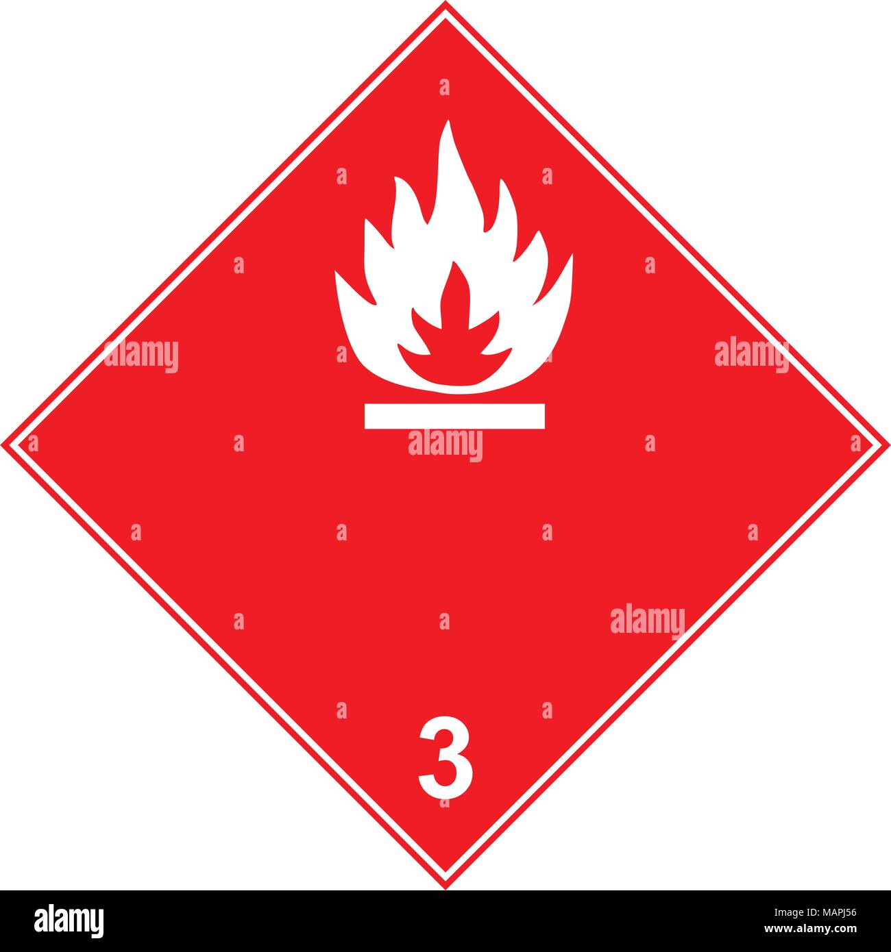 Dangerous - class 3 flammable goods transported warning sign. White flame icon in red diamond Stock Vector