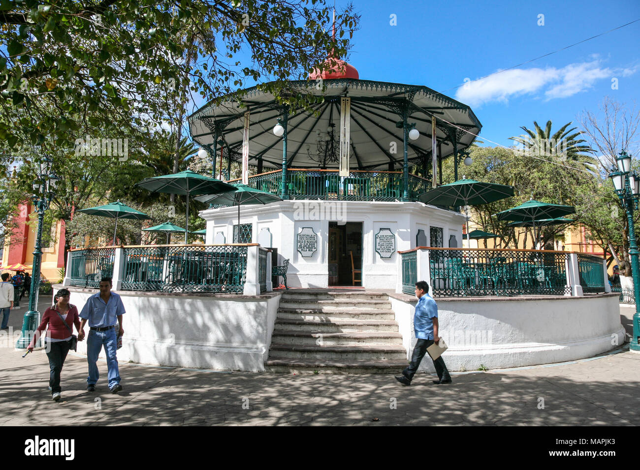 SAN CRISTOBAL DE LAS CASAS, MEXICO - Pavilion on a Zocalo, central square  in San Cristobal De las Casas, Mexico. Stock Photo