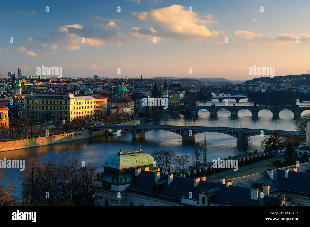 River Vltava  Prague Czech Republic at twilight Stock Photo