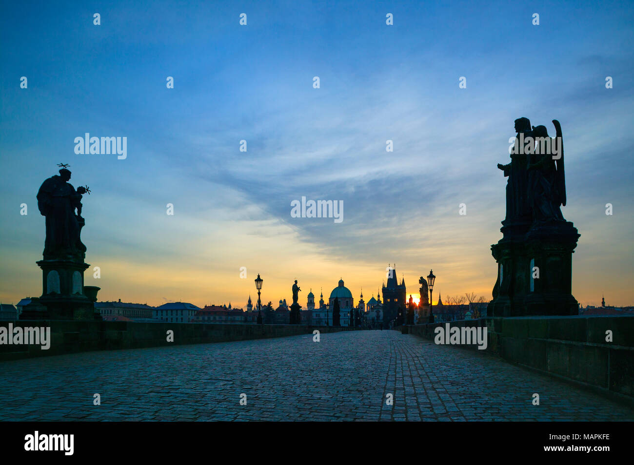 Charles Bridge Prague Czech Republic at dawn Stock Photo