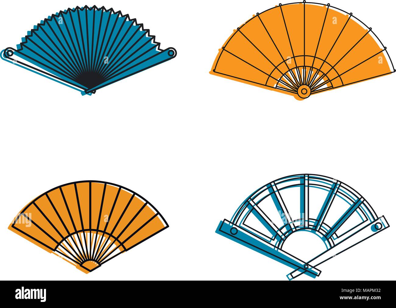 Hand fan icon set, color outline style Stock Vector Image & Art - Alamy