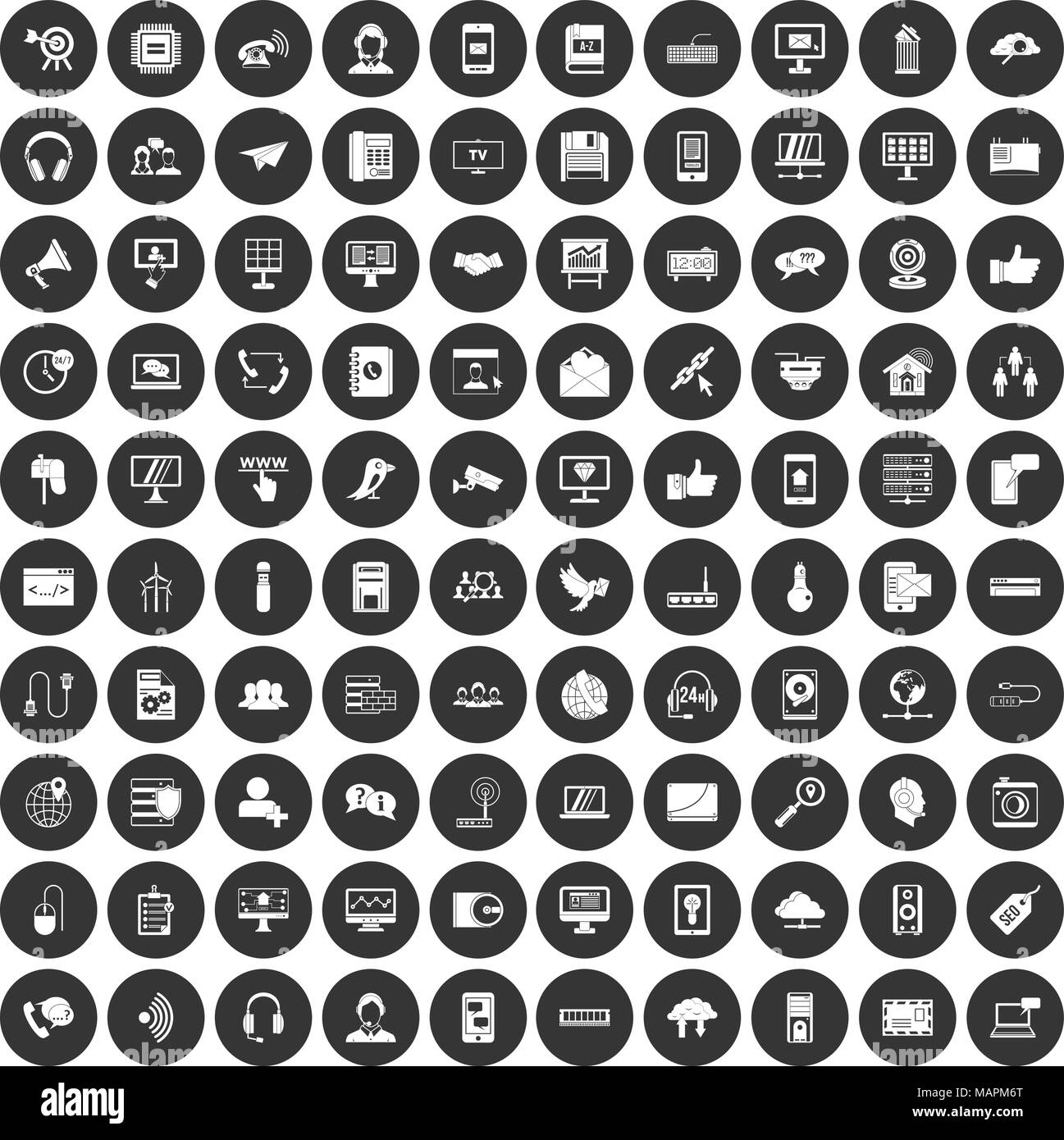 100 communication icons set black circle Stock Vector Image & Art - Alamy