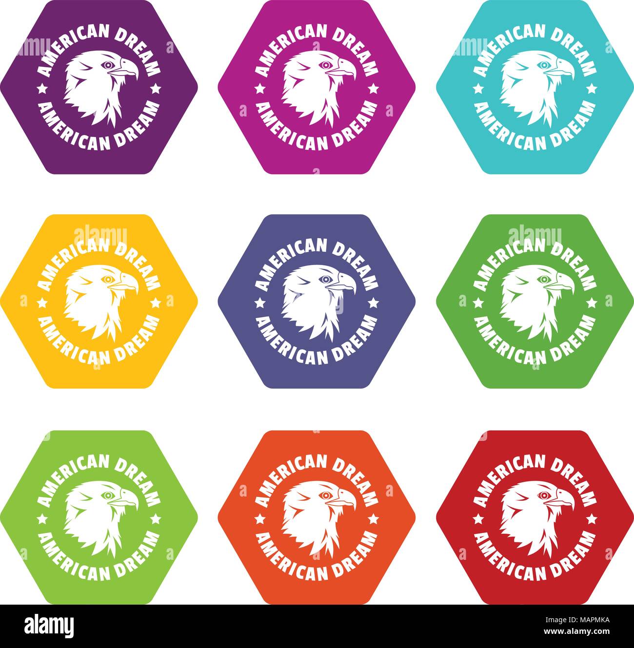 American dream eagle icons set 9 vector Stock Vector