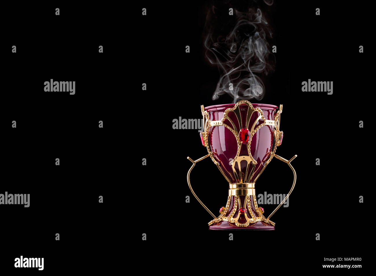 Red And Gold Arabic Traditional Incense Bukhoor Agar Wood Burner In A