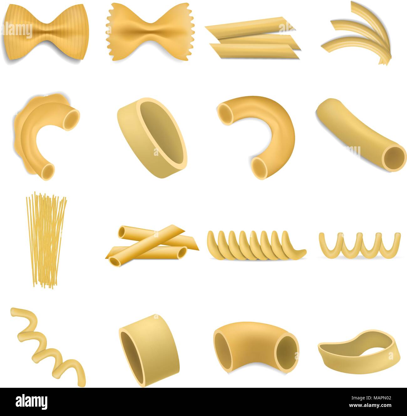 Fusilli pasta penne mockup set, realistic style Stock Vector