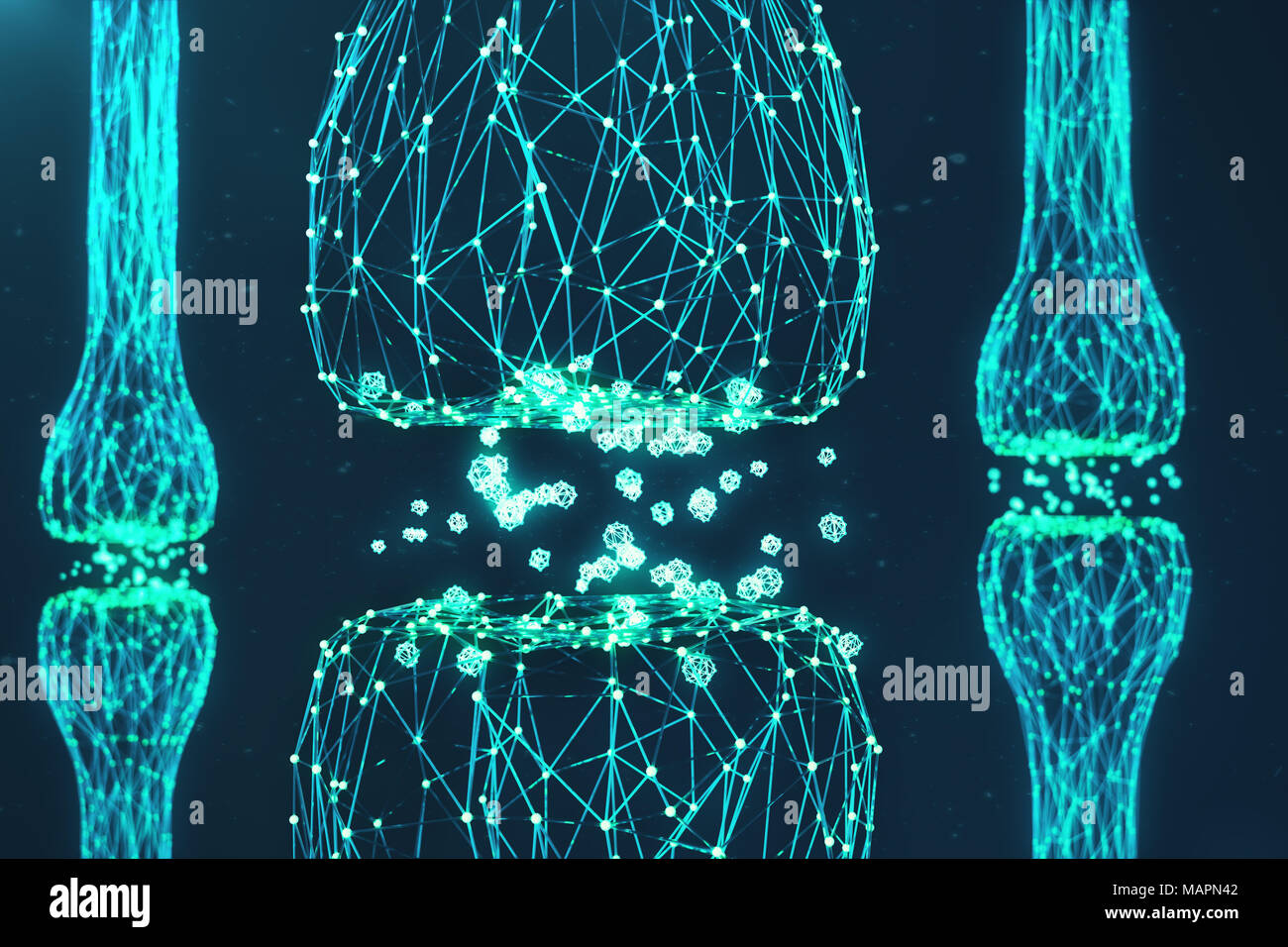 Blue glowing synapse. Artificial neuron in concept of artificial ...