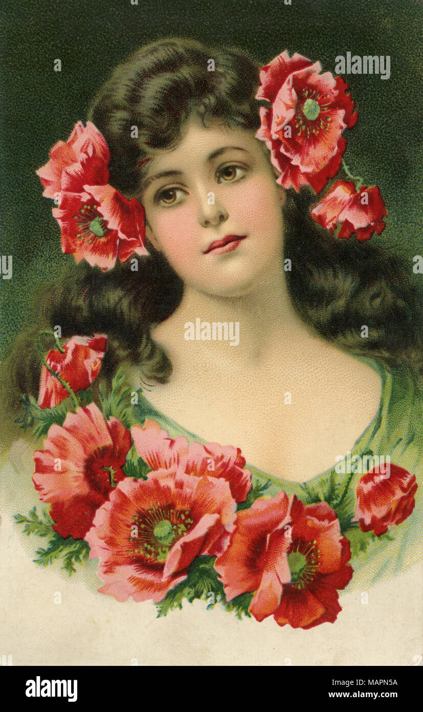 Young woman, decorated with poppy flowers Stock Photo