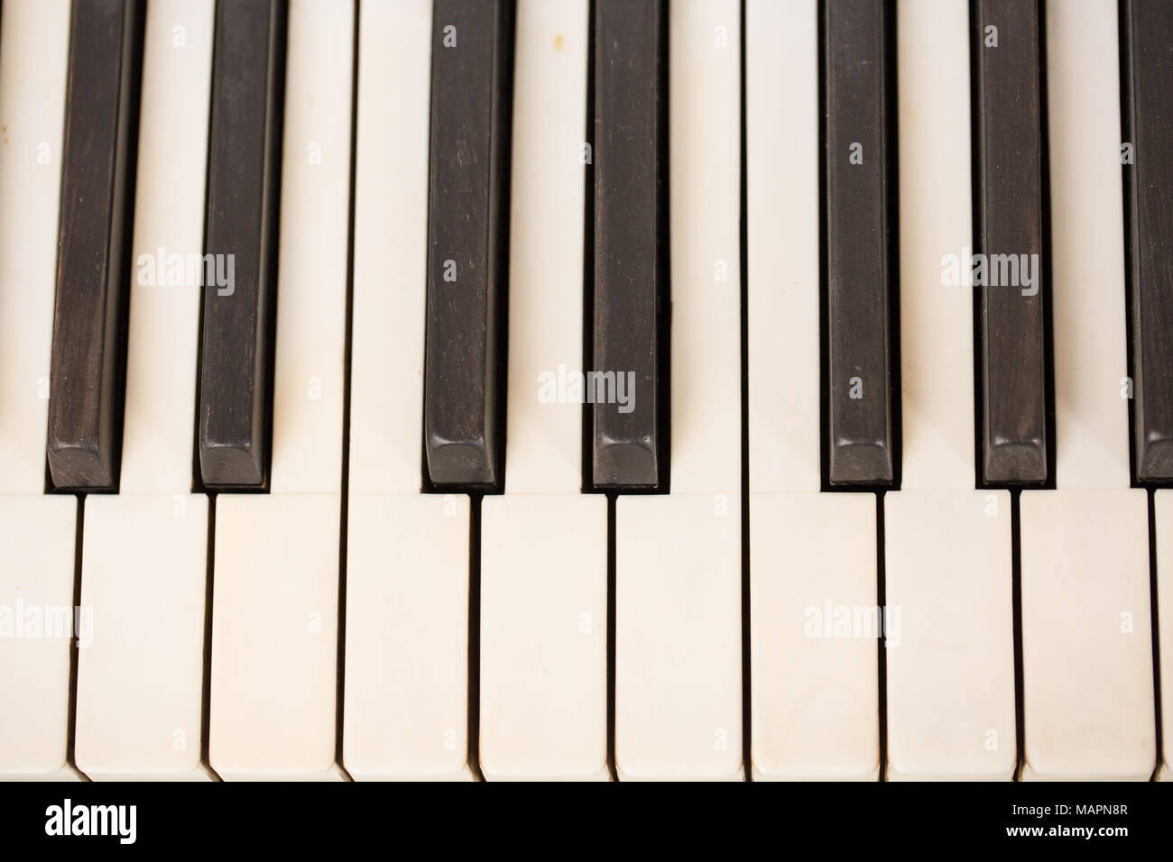 Piano keys viewed from above. Close up Stock Photo
