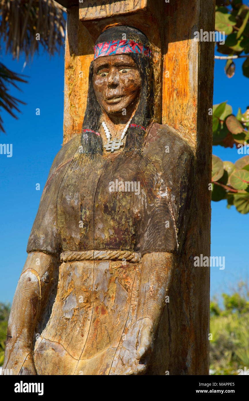 Indian maiden carving, Old Town Hall History Center, Melbourne Beach, Florida Stock Photo