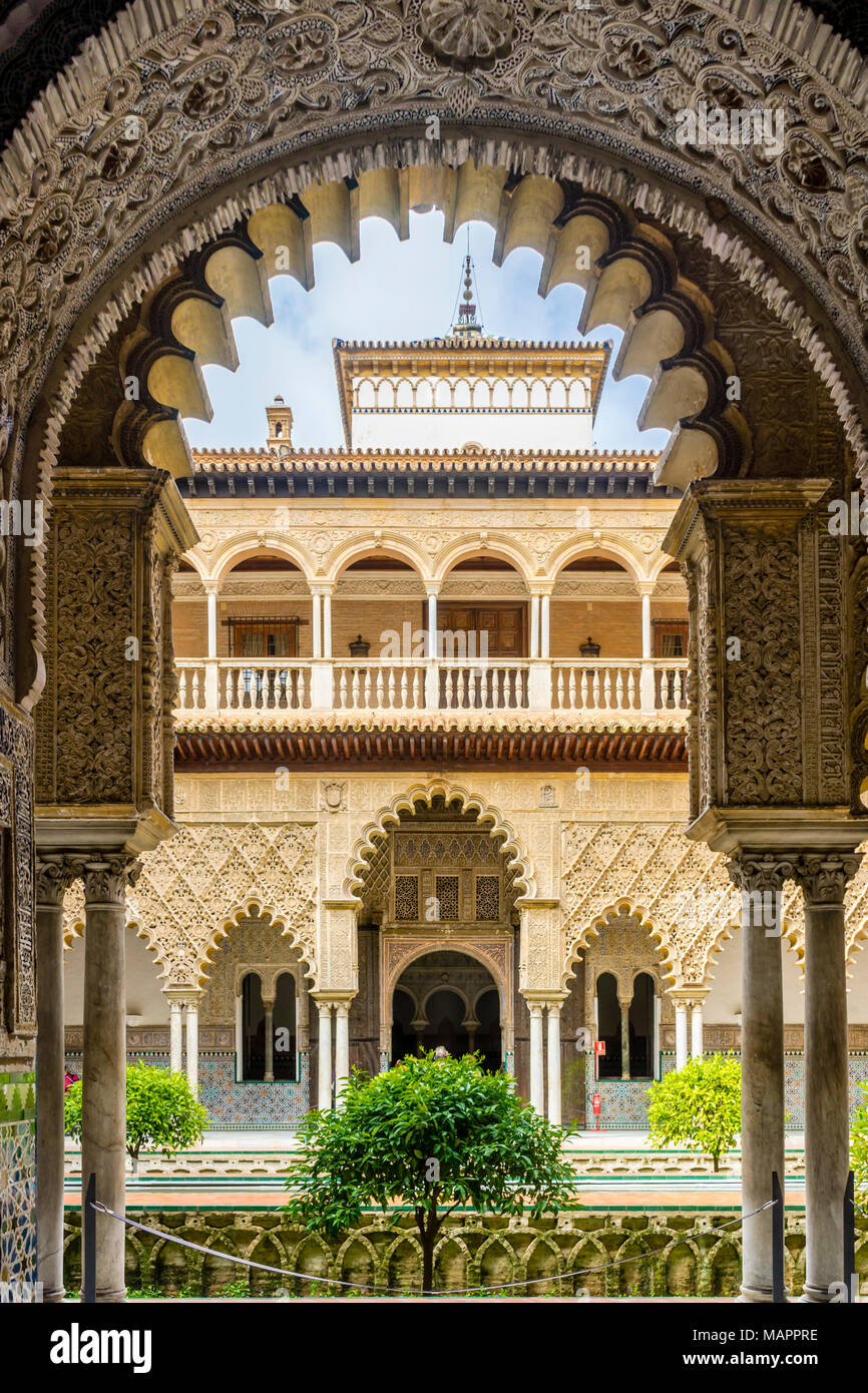 Patio de las Doncellas inside the Real Alcazar Royal Palace (Reales  Alcázares de Sevilla) in the Spanish city of Seville, Andalusia, Spain  Stock Photo - Alamy