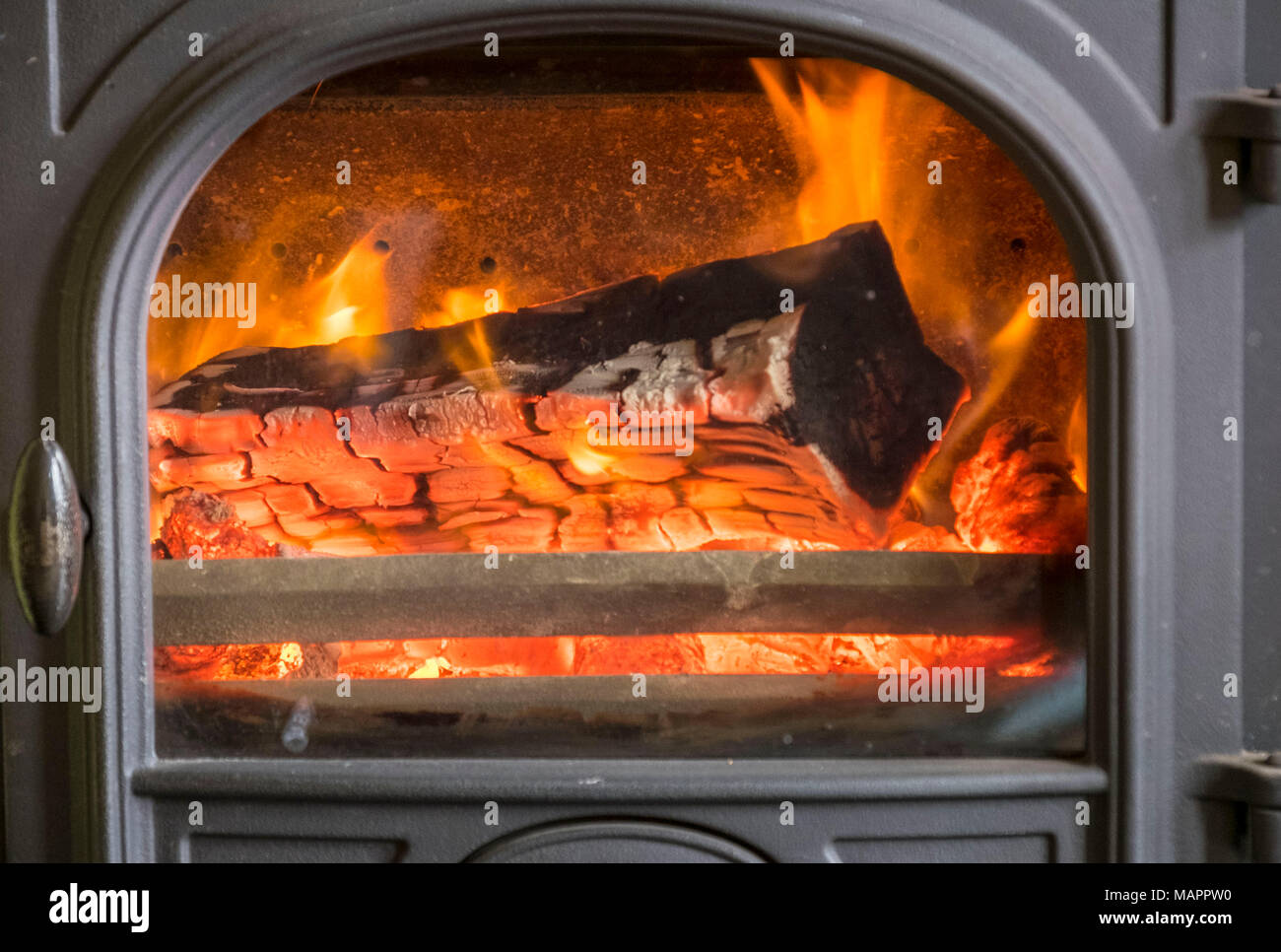 Logs burning in a log fire Stock Photo Alamy