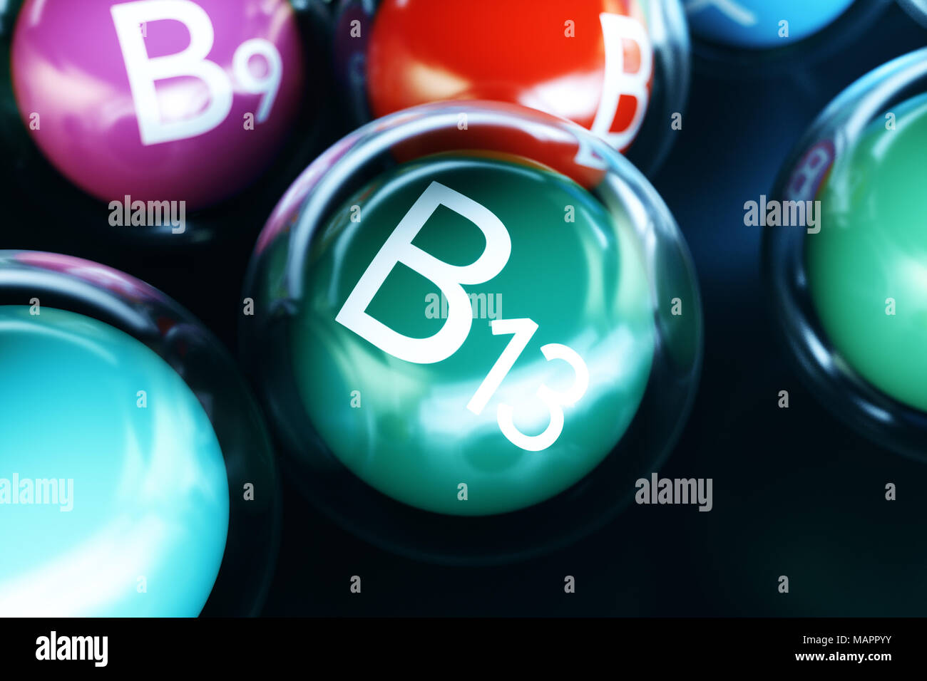 Vitamin B13 on black background. Symbol of health and longevity, 3d ...