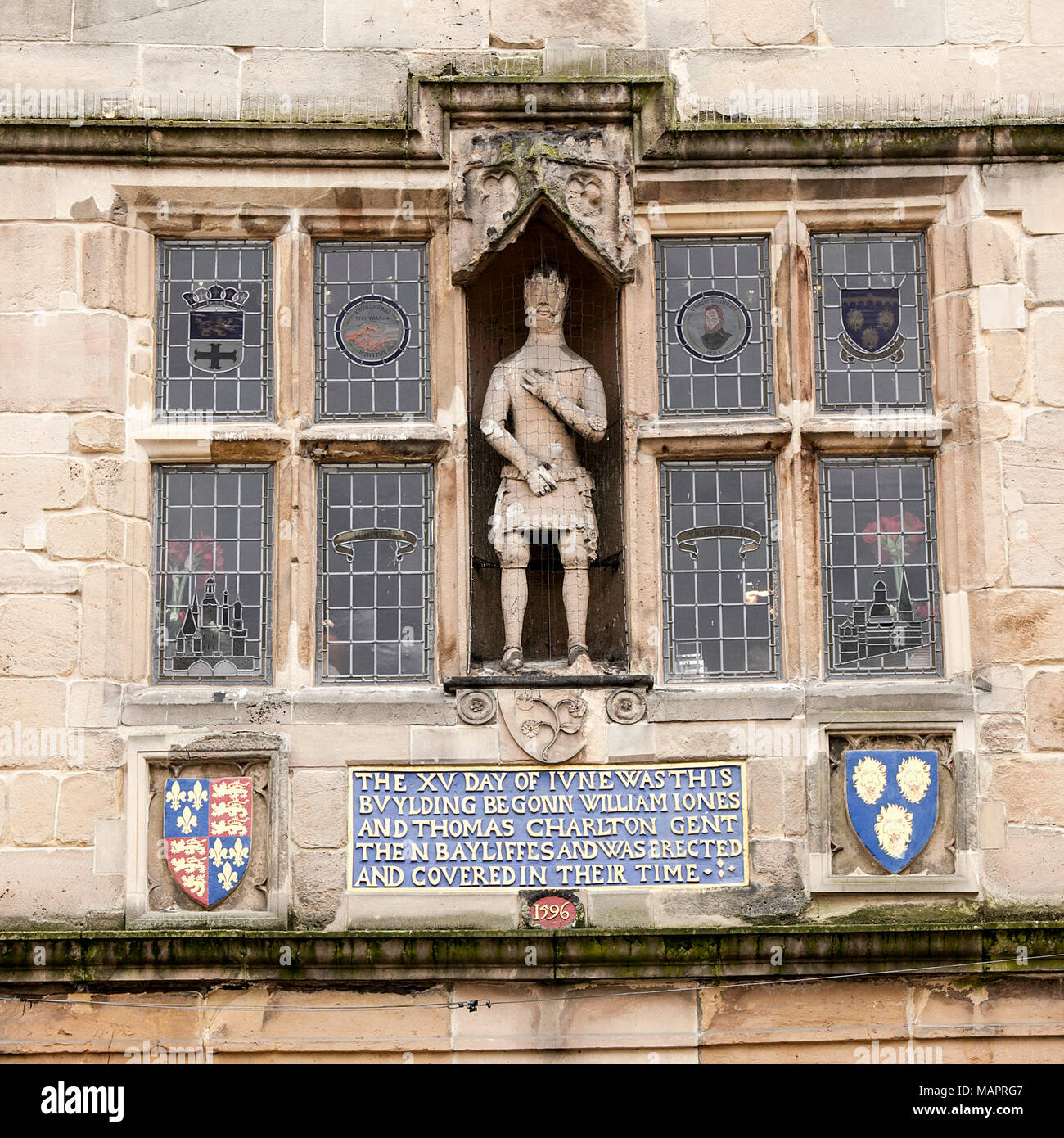 One of (8) images in this small set regarding the external features upon the old Market Hall in The Square Shrewsbury, England. Please enjoy the image. Stock Photo