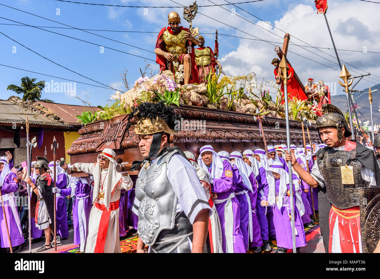 Antigua, Guatemala March 30, 2018 Good Friday procession in colonial