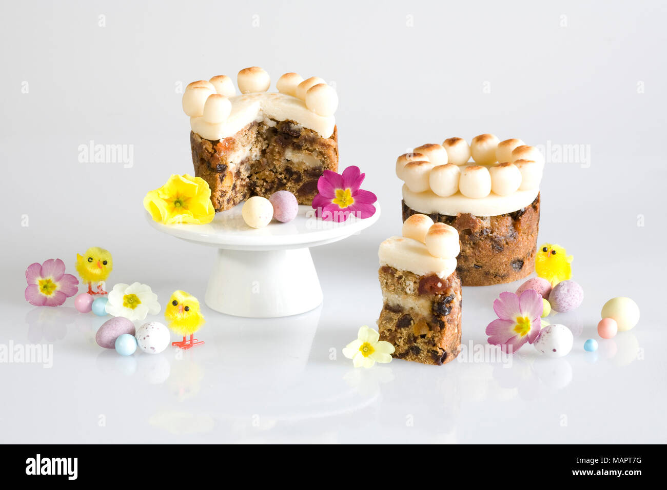 Homebaked mini simnel cakes. Stock Photo