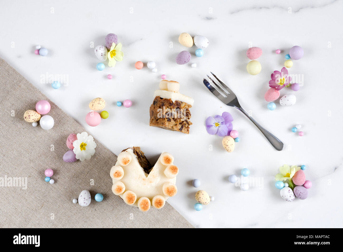 Homebaked mini simnel cakes. Stock Photo