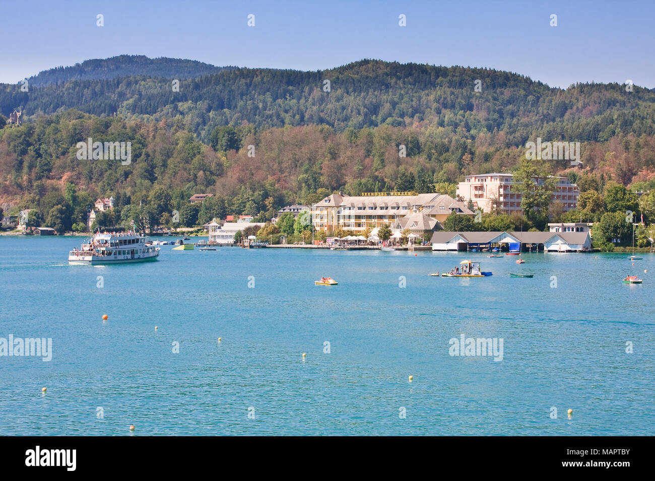 Resort Portschach.Lake Worthersee. Austria Stock Photo