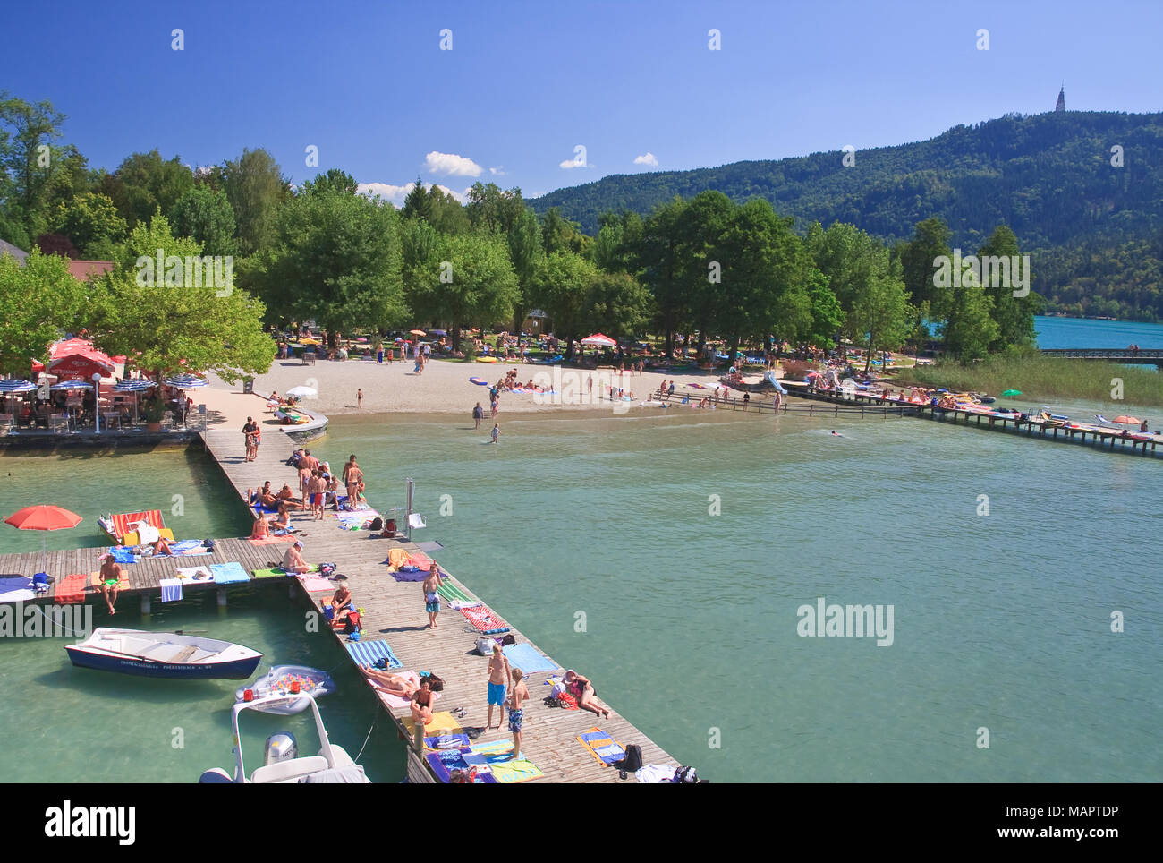 Beach on Lake Worth. Resort Portschach am Worthersee. Austria Stock Photo