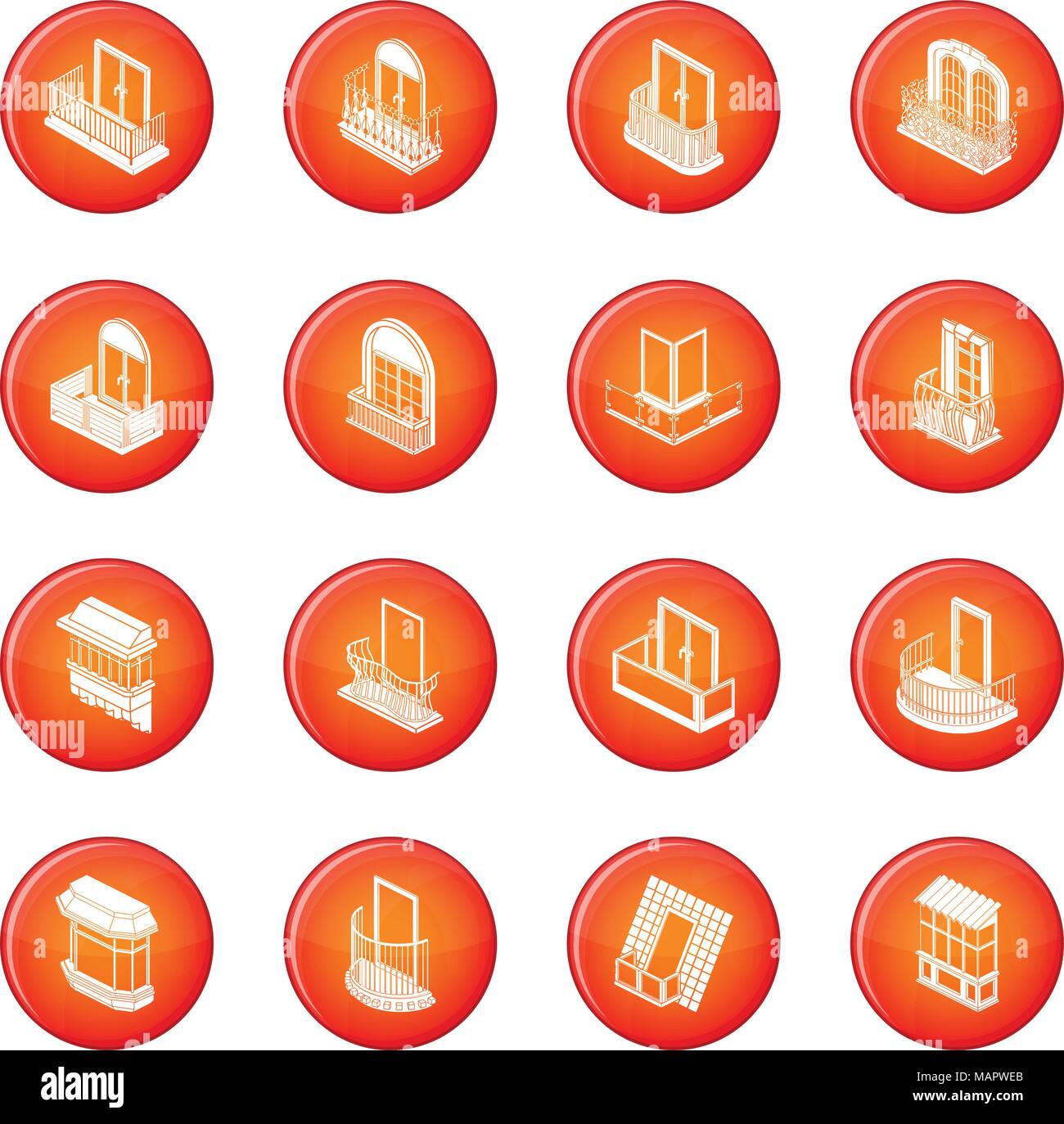 Balcony window forms icons set red vector Stock Vector