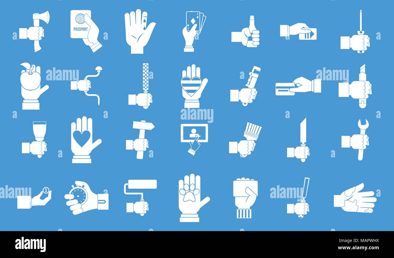Hand object icon blue set vector Stock Vector