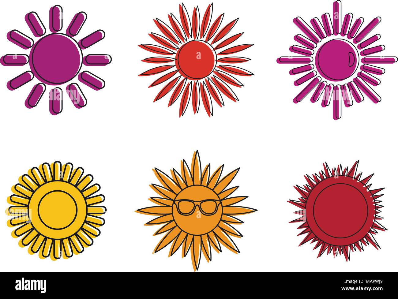 Sun icon set, color outline style Stock Vector Image & Art - Alamy