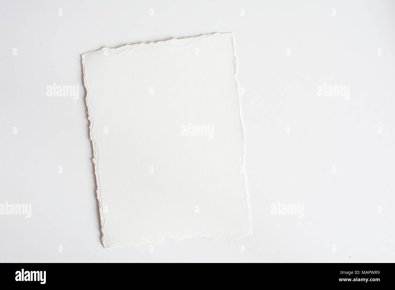 White design paper on a clear white table Stock Photo