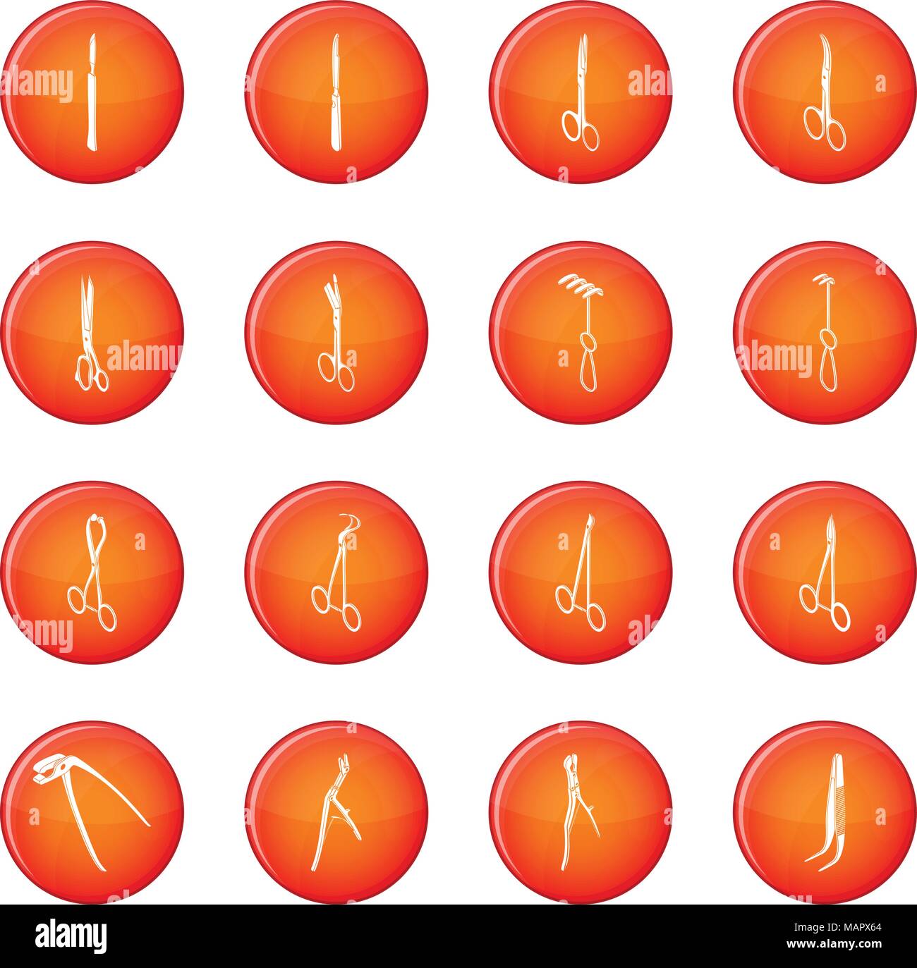 Surgeons tools icons set red vector Stock Vector