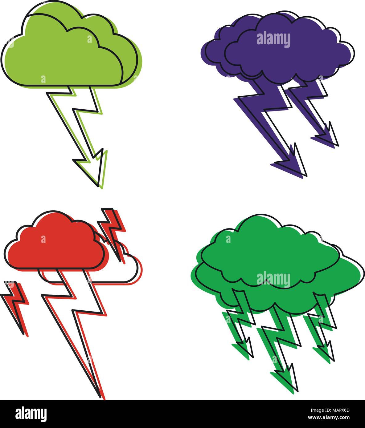 Storm cloud icon set, color outline style Stock Vector