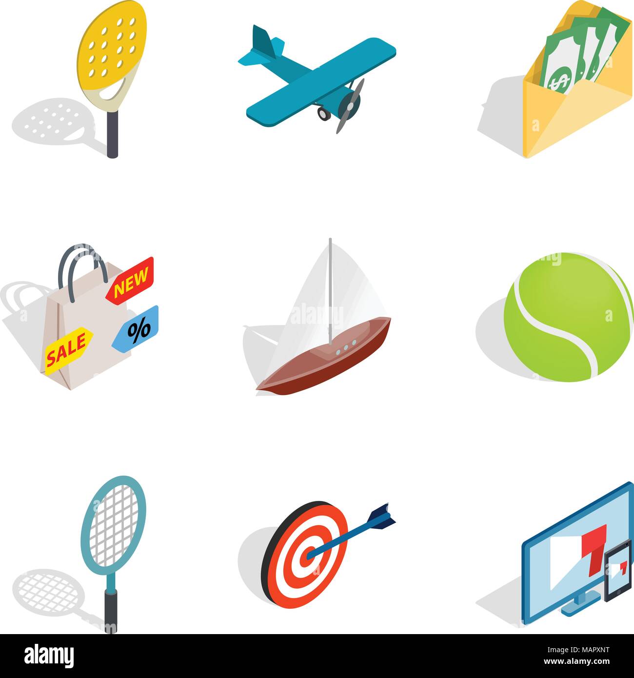 Progress icons set, isometric style Stock Vector